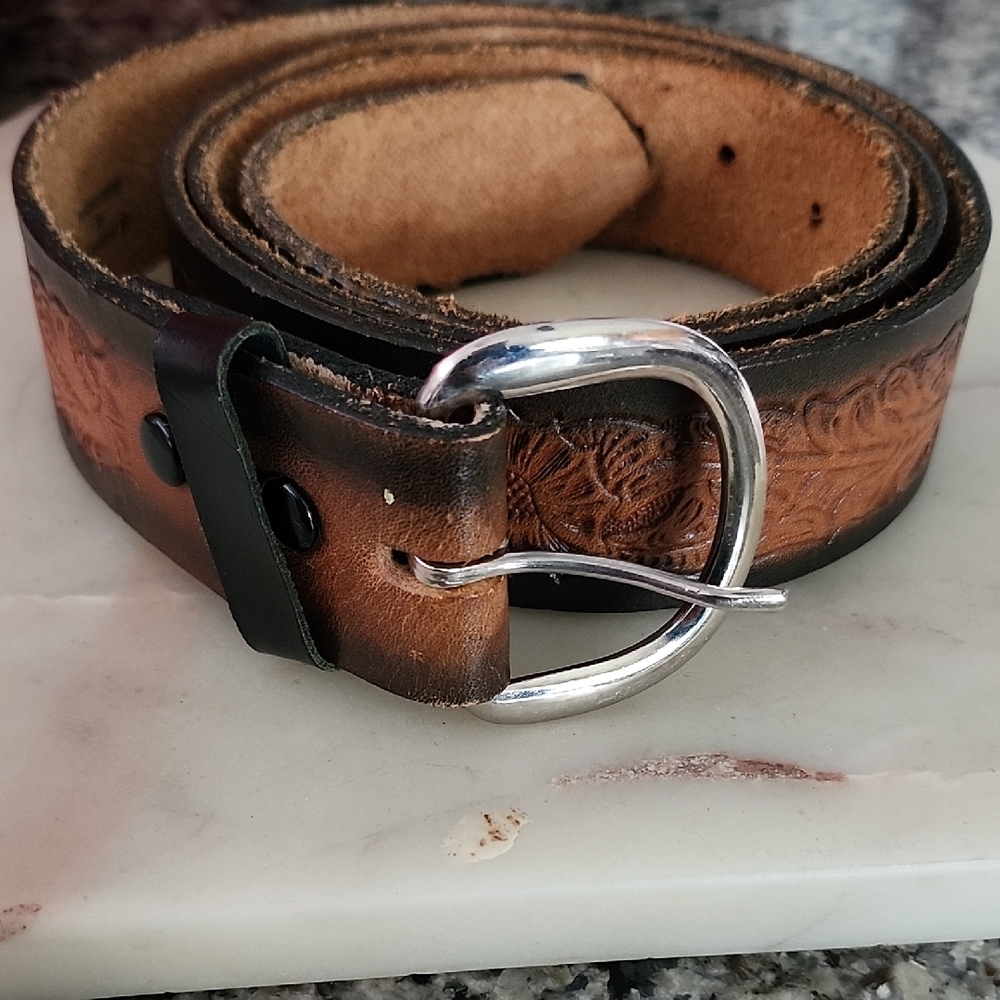 Handcrafted Brown Leather Belt With Intricate Design
